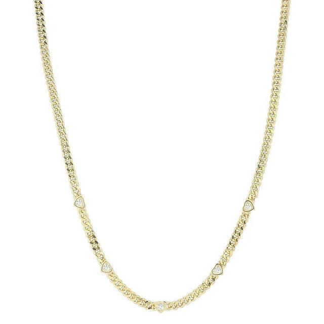 Sunkissed Sterling Cubic Zirconia Heart Curb Chain Necklace, Womens Gold Tone Product Image