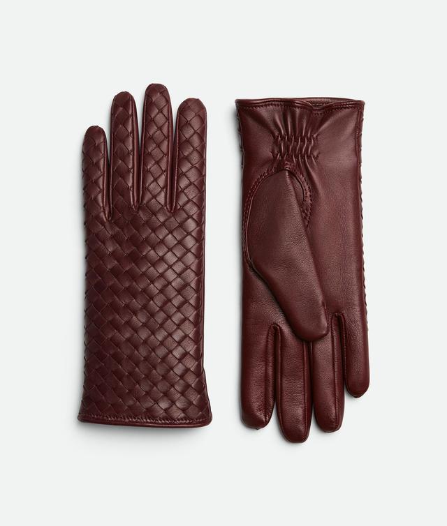 Women's Intrecciato Leather Gloves in Garnet Product Image