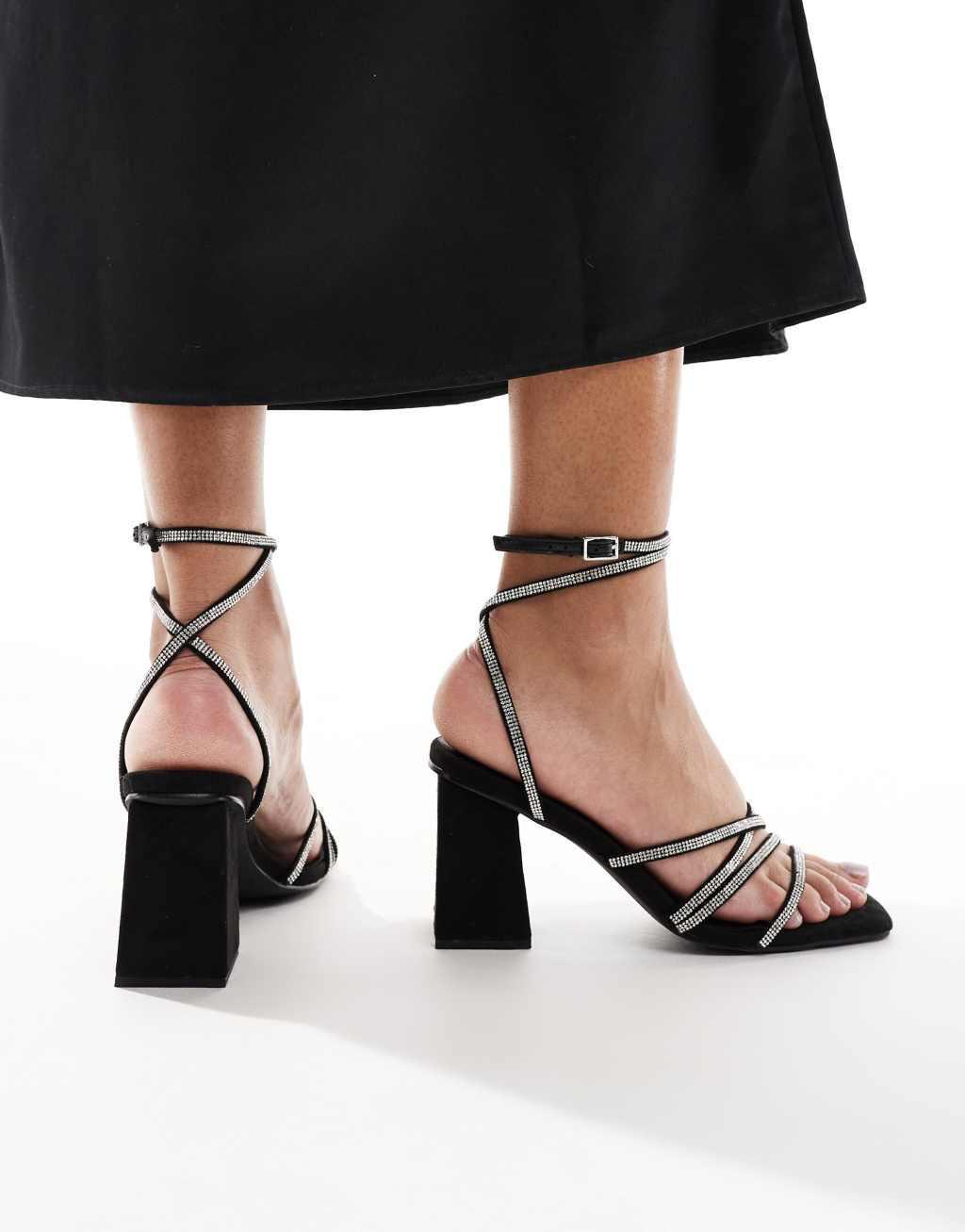 London Rebel Audrey embellished strappy heeled sandals in black Product Image