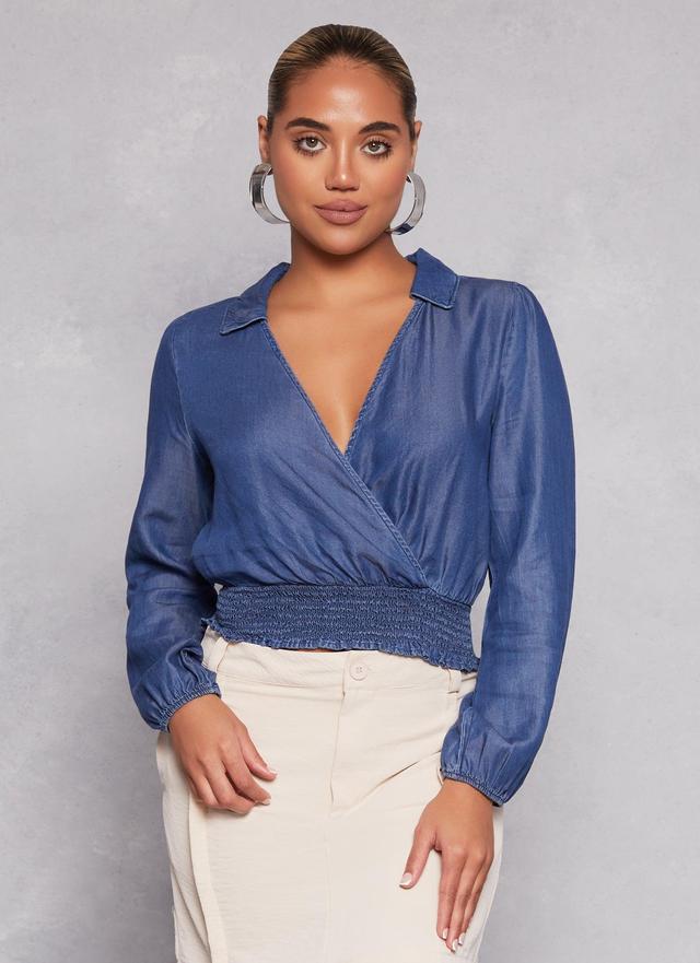 Womens Chambray Faux Wrap Crop Top Product Image