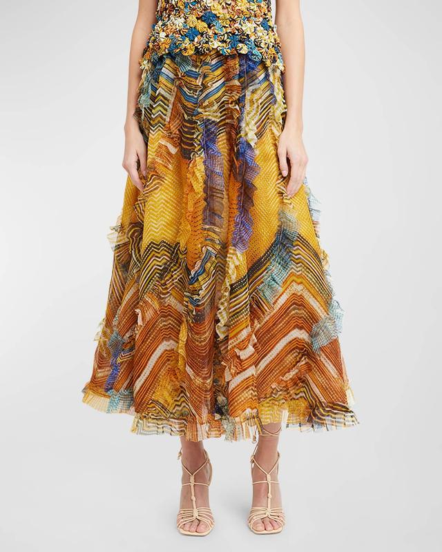 Dahlia Multicolor Silk Ruffled Midi Skirt Product Image