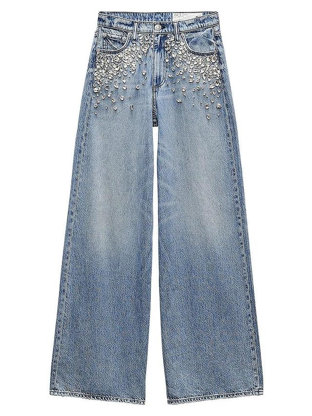 Womens Featherweight Sofie Embellished High-Rise Wide-Leg Jeans Product Image