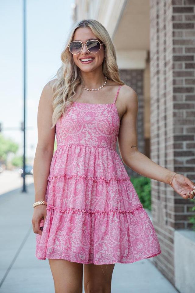 Stick To The Plan Pink Printed Casual Mini Dress Product Image