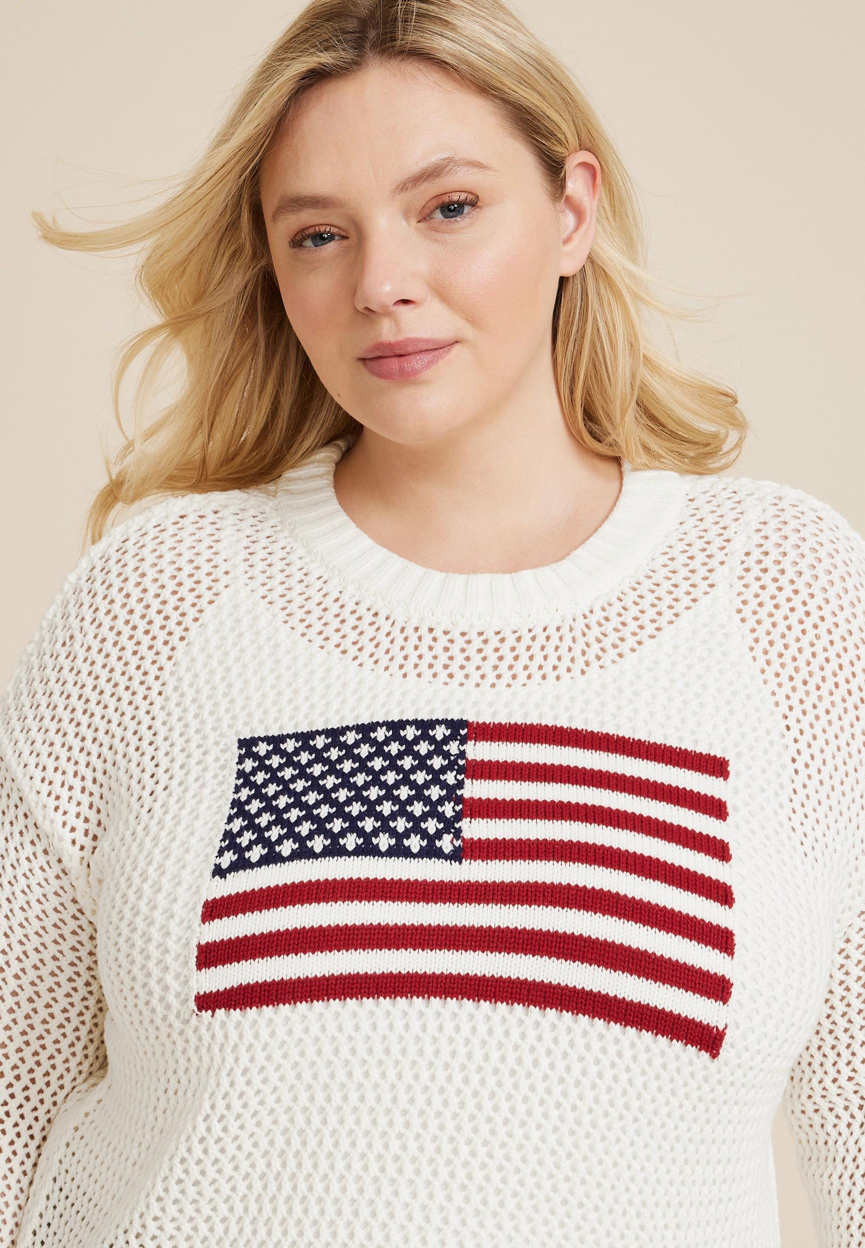 Maurices Plus Size Womens Americana Open Stitch Sweater White Size 2X Product Image