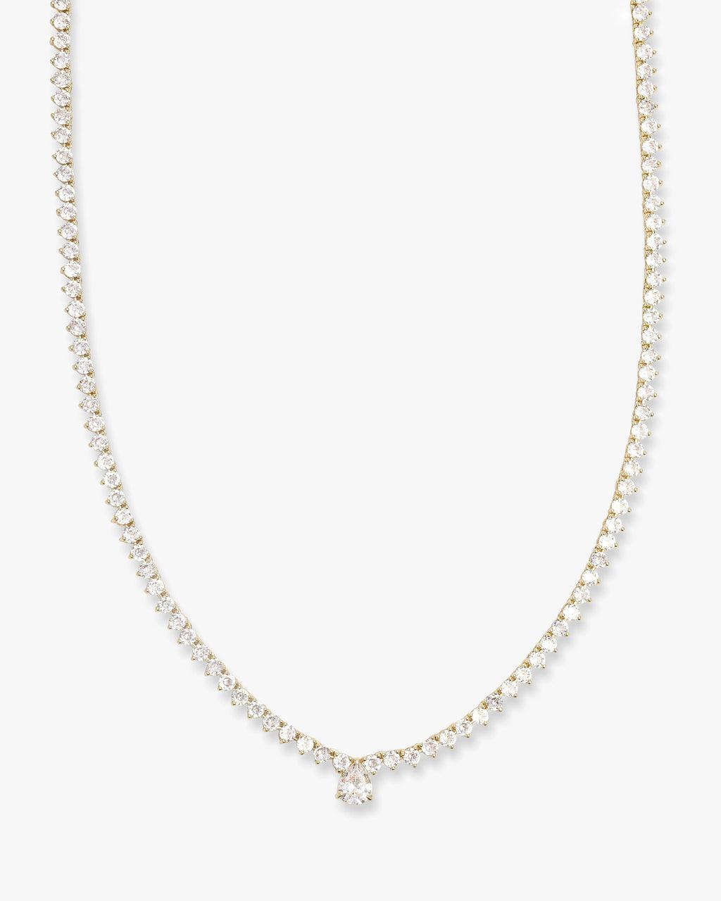 Not Your Basic Teardop Tennis Necklace 16" - Gold|White Diamondettes Product Image