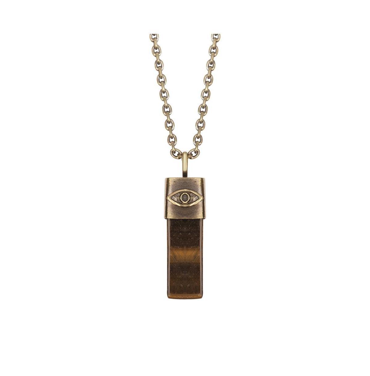 Mens Outstanding Strength - Tigers Eye Evil Eye Slab Necklace - Gunmetal/bronze Product Image