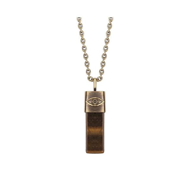 Mens Outstanding Strength - Tigers Eye Evil Eye Slab Necklace - Gunmetal/bronze Product Image