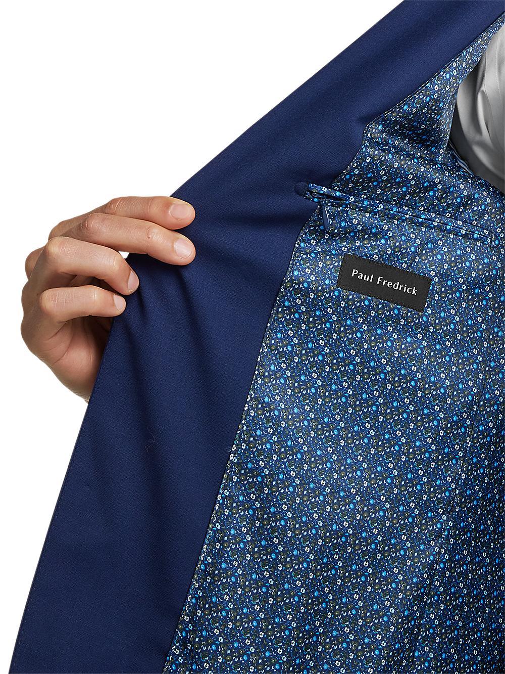 Wool Stretch Bengaline Single Breasted Peak Lapel Suit - Blue Product Image