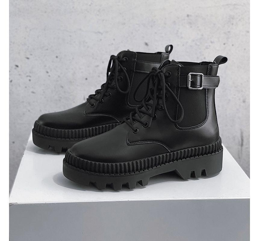 Plain Lace-Up Platform Short Boots Product Image