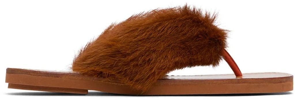 Tan Calf-hair Flip Flops In 701 Rust product image