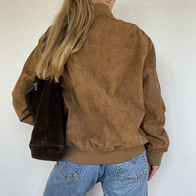 Faux Suede Zip-Up Jacket Product Image