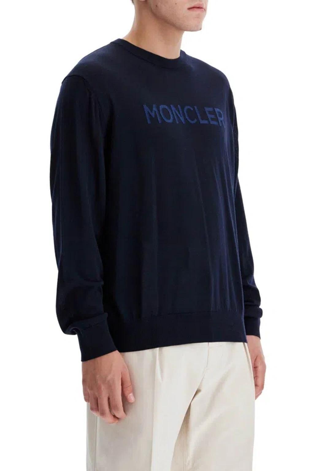 MONCLER Lightweight Wool Pullover Sweater In Blue Product Image