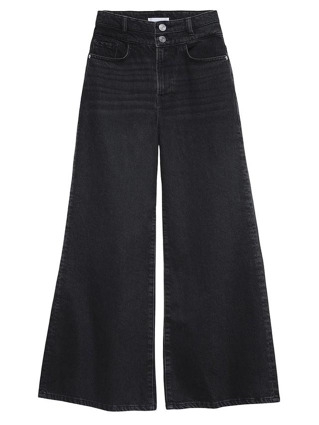 Womens Double-Waistband Crop Wide-Leg Jeans Product Image