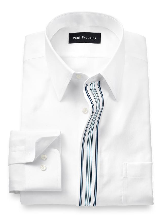 Non-Iron Cotton Solid Dress Shirt With Contrast Trim - White/blue Product Image