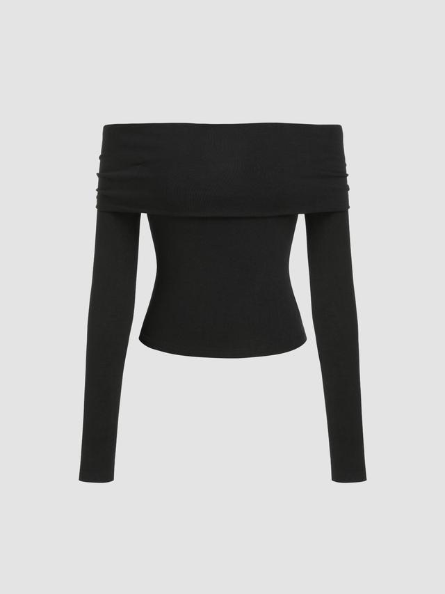 Off-shoulder Solid Long Sleeve Top Product Image