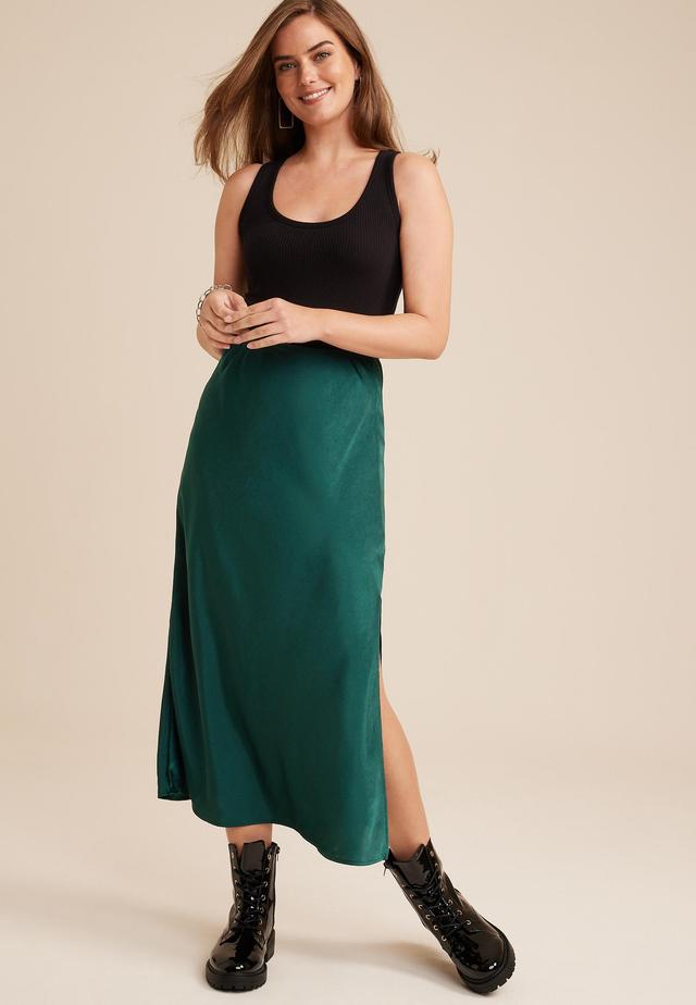 Maurices Womens Satin High Rise Maxi Skirt Green Size Small Product Image