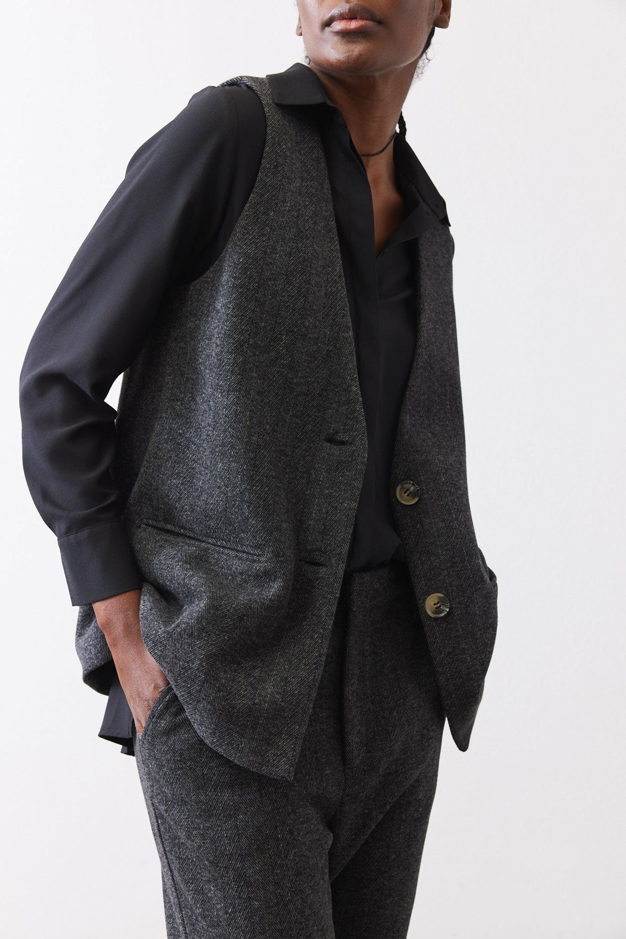 Relaxed Longline Herringbone Vest Product Image