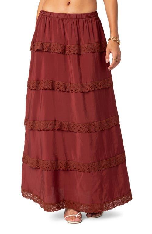 EDIKTED Eyelet Trim Tiered Cotton Blend Maxi Skirt Product Image