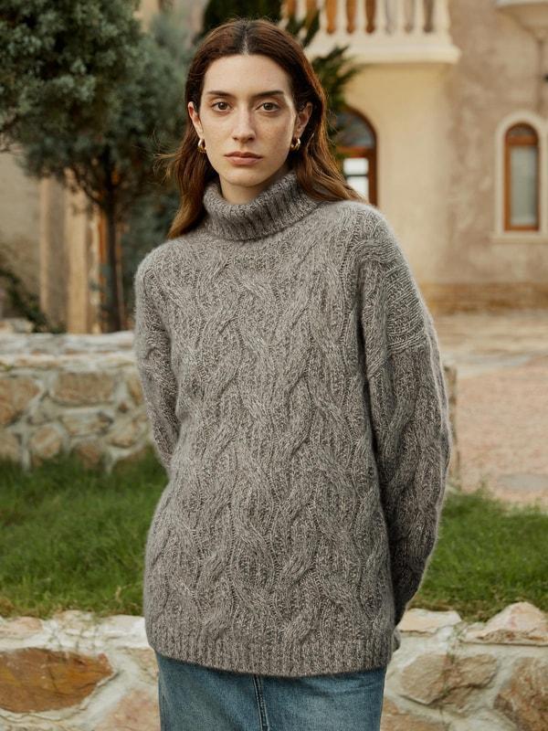 Cable-Knit Cashmere Turtleneck Sweater Product Image