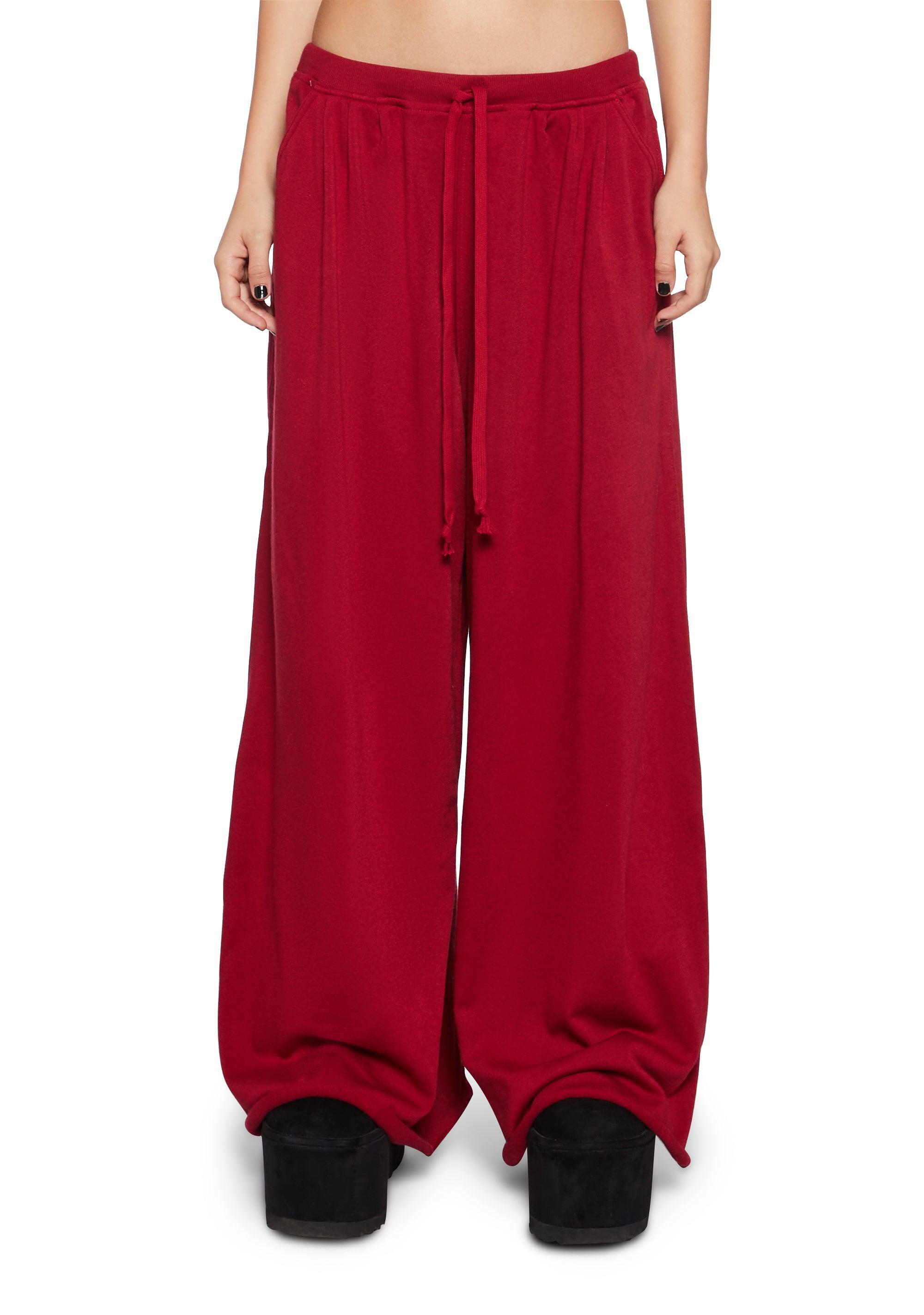 Stretchy Soft Knit Wide Leg Sweatpants - Red Product Image