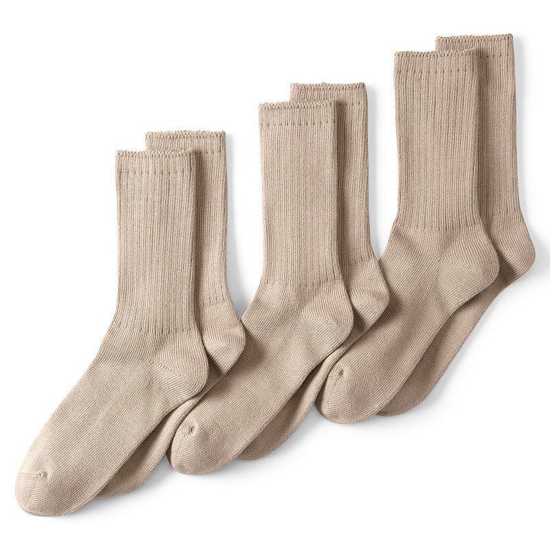 Mens Lands End Seamless Toe Cotton 3-Pack Crew Socks Green Product Image