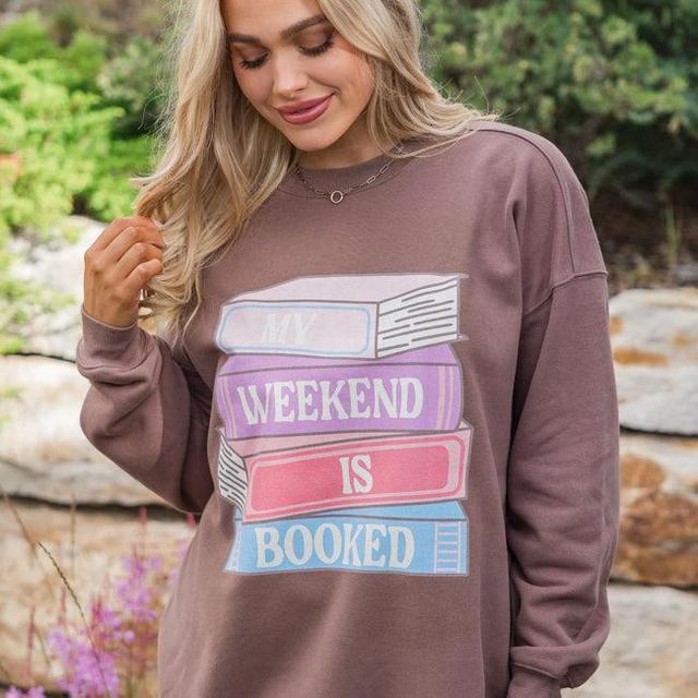 My Weekend Is Booked Mocha Oversized Graphic Sweatshirt Product Image