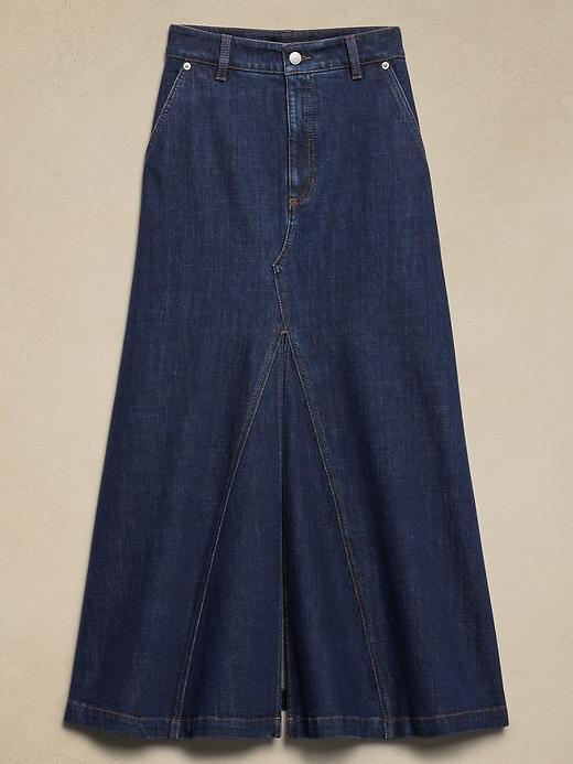 Center Split Classic Denim Maxi Skirt Product Image