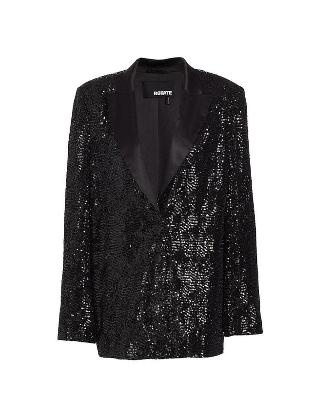 Womens Sequined Oversized Single-Breasted Blazer Product Image