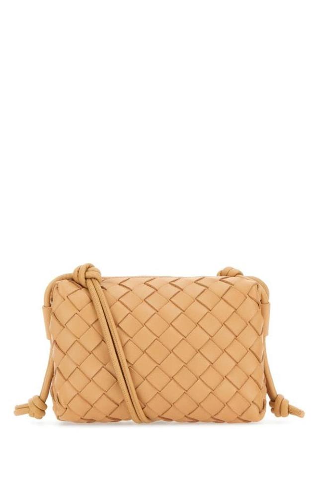 Loop Intrecciato Leather Cross-body Bag In Almond-gold Product Image