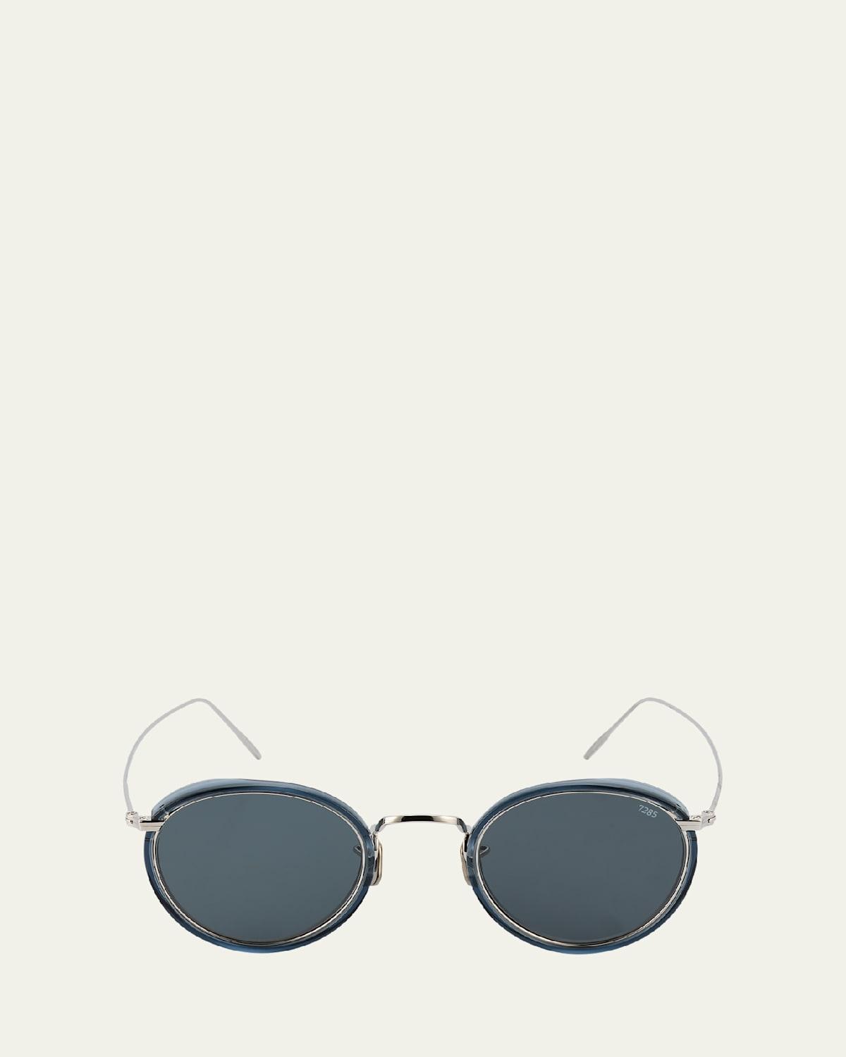 Mens 717E Round Acetate-Wrapped Metal Sunglasses Product Image