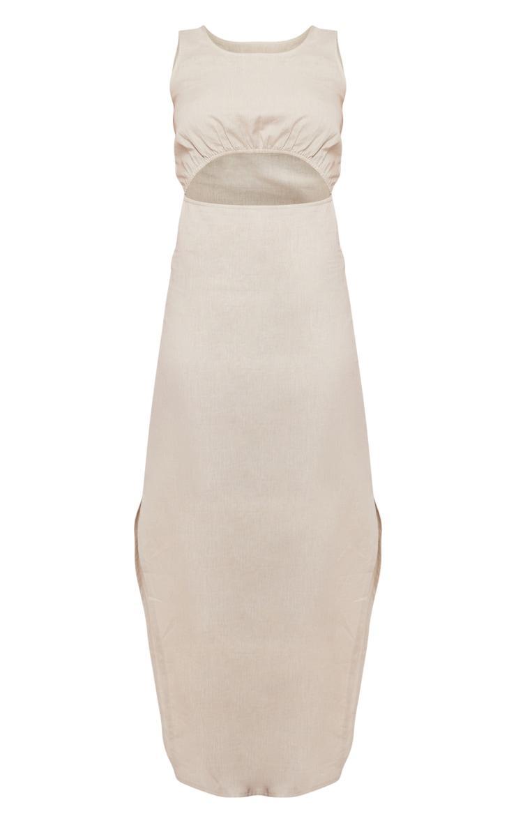 Stone Linen Look Racer Cut Out Maxi Dress Product Image