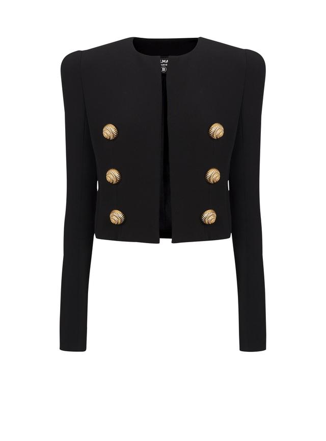 Buttoned cropped crepe jacket Product Image