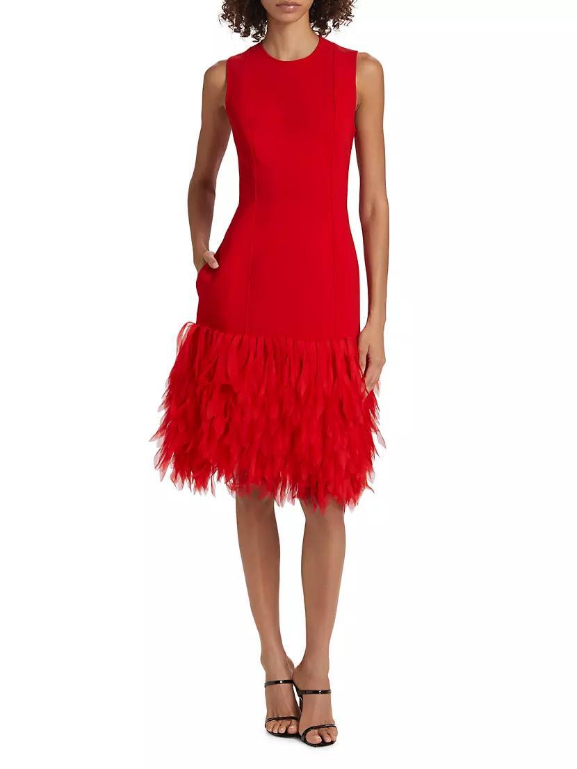 Faux Feather-Trimmed Sleeveless Midi-Dress Product Image