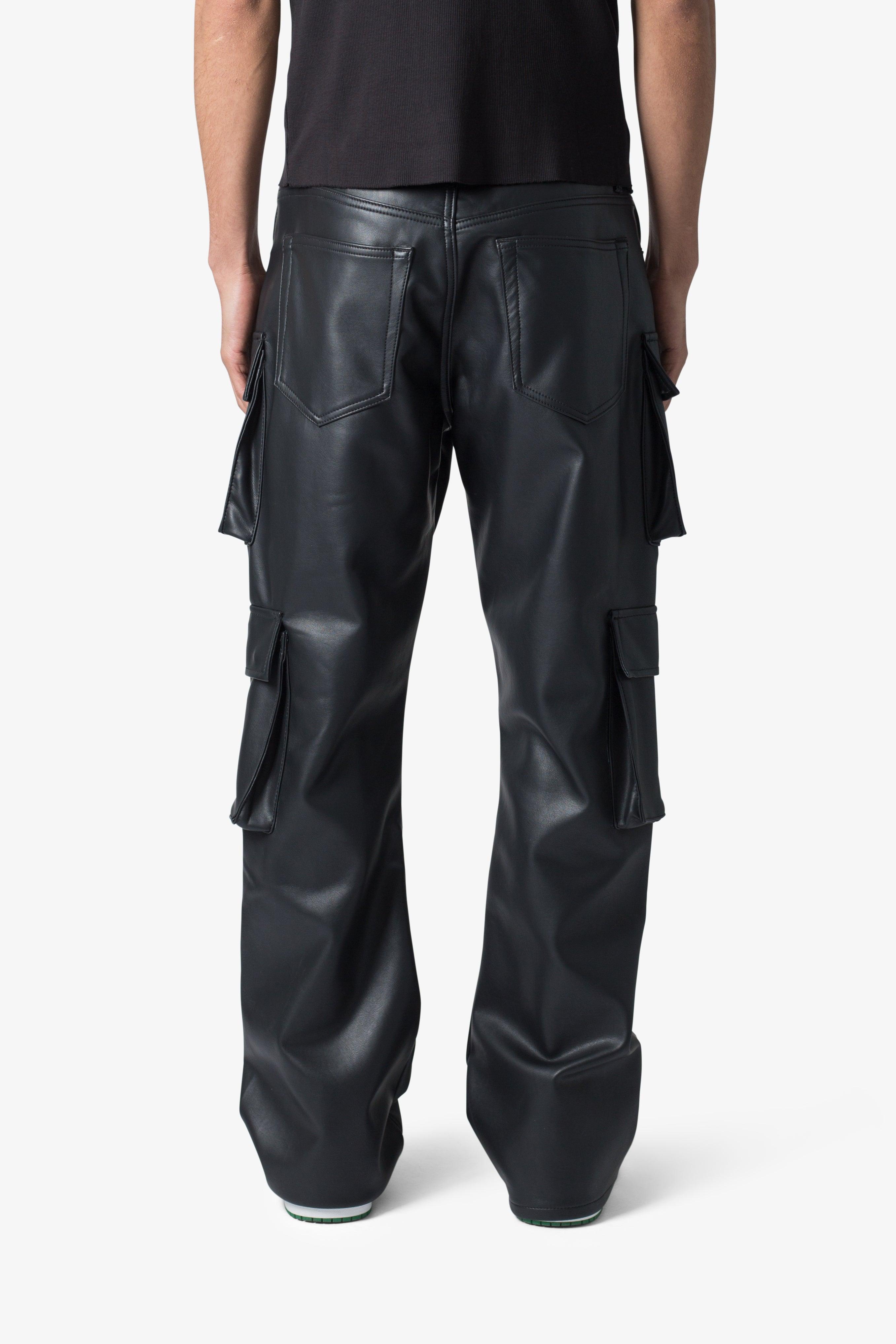 Leather Double Snap Cargo Pants - Black Product Image