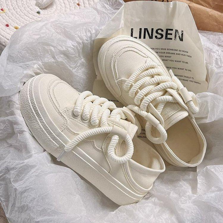 Platform Lace-Up Canvas Sneakers Product Image