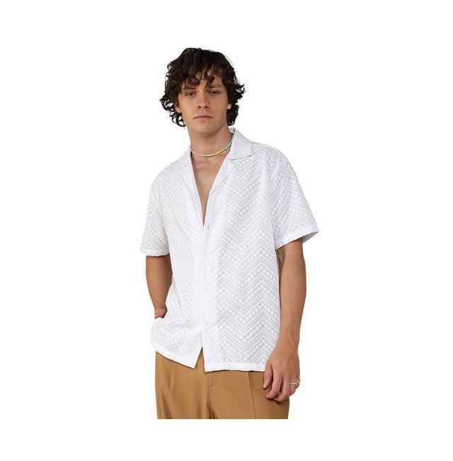 Campus Sutra Mens Chalk White Embroidered Zig-Zag Shirt Product Image