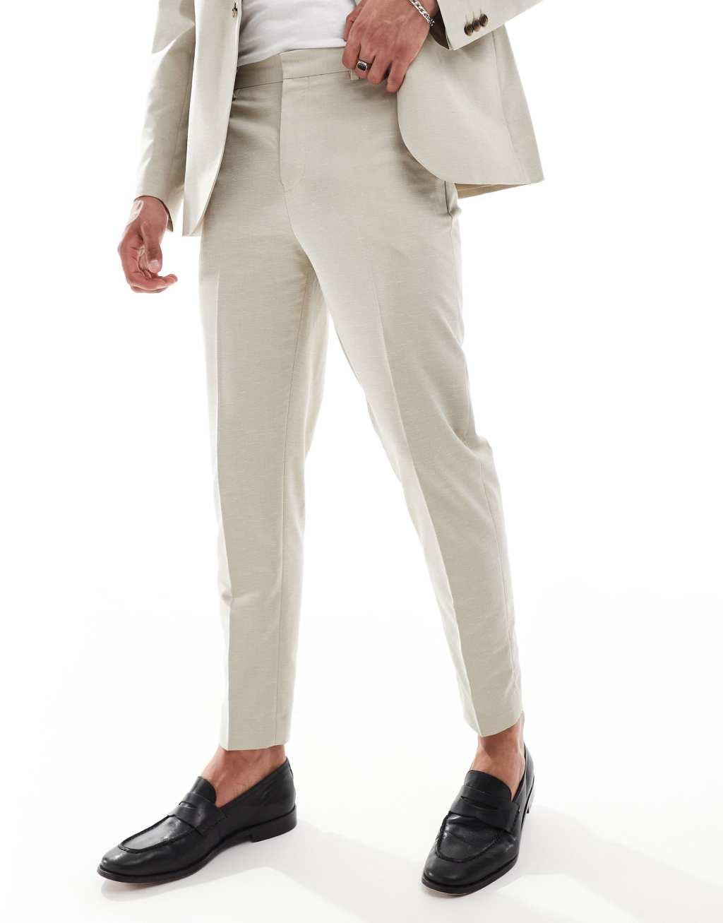 ASOS DESIGN tapered suit pants in textured fabric in stone Product Image