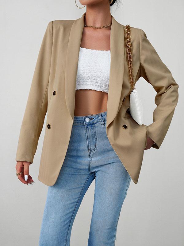 Long Sleeves Loose Split-Joint Lapel Blazer Outerwear Product Image