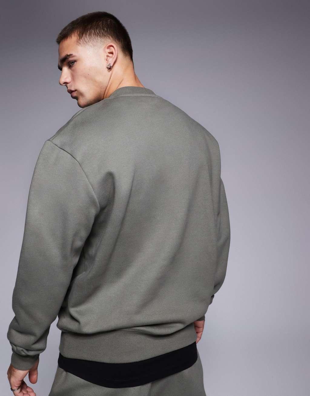 ASOS DESIGN premium heavyweight oversized sweatshirt in khaki Product Image