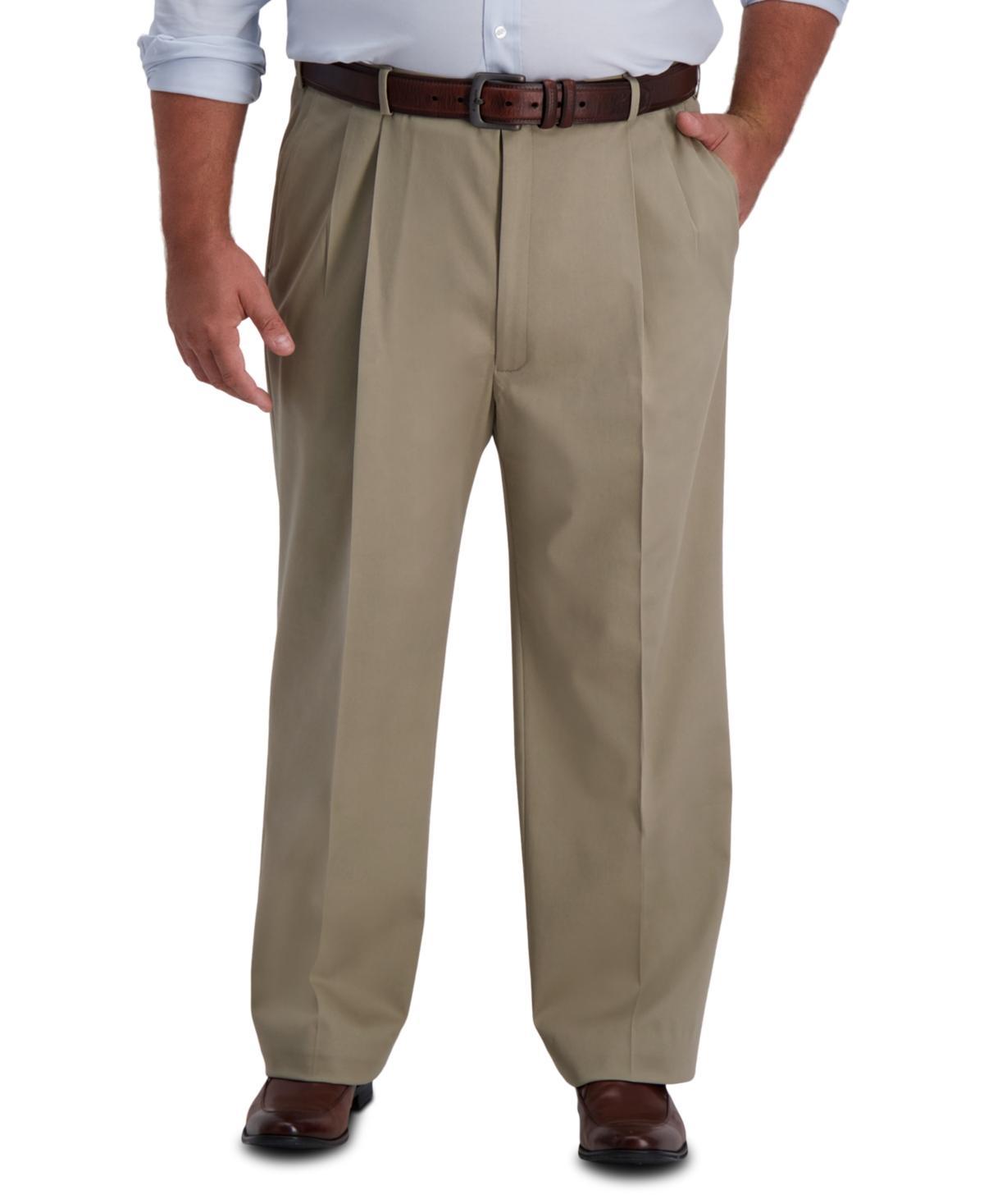 Big & Tall Haggar Iron-Free Premium Khaki Classic-Fit Pleat Pants, Mens Dark Blue Product Image