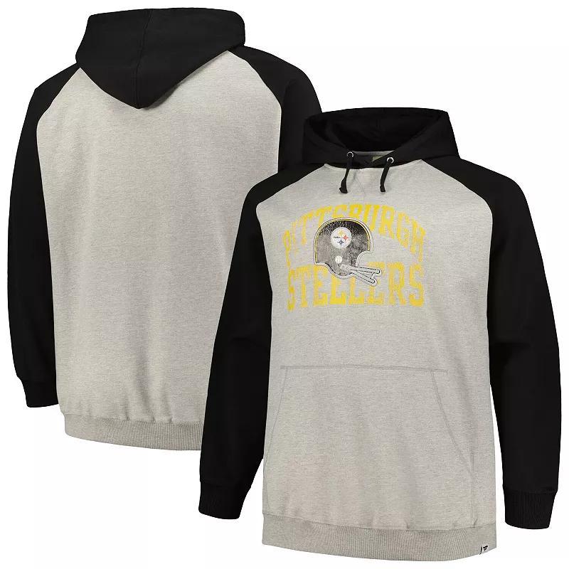 Mens Profile Heather Gray/Black Pittsburgh Steelers Big & Tall Favorite Arch Throwback Raglan Pullover Hoodie Product Image