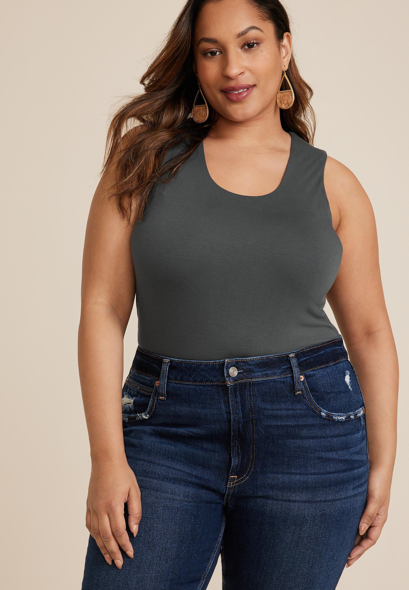 Maurices 1X Plus Size Womens Simply Smooth Double Layer Scoop Neck Tank Top Green Product Image