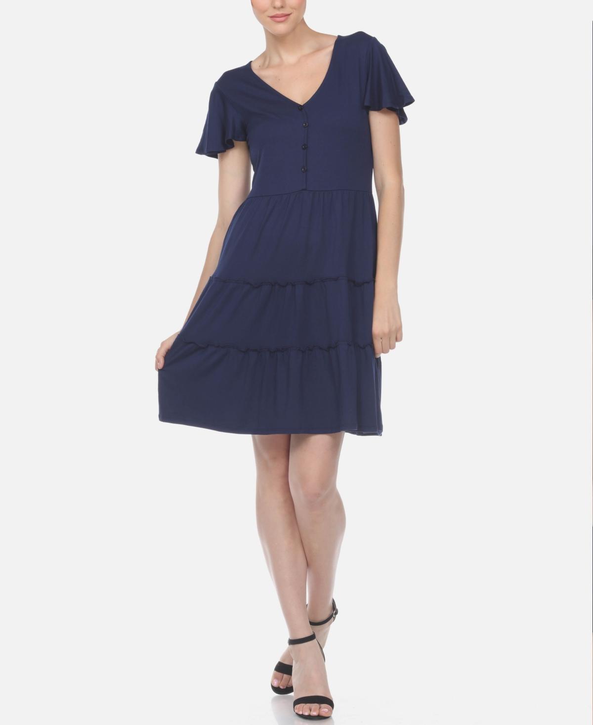 Womens Short Sleeve V-Neck Tiered Dress Product Image