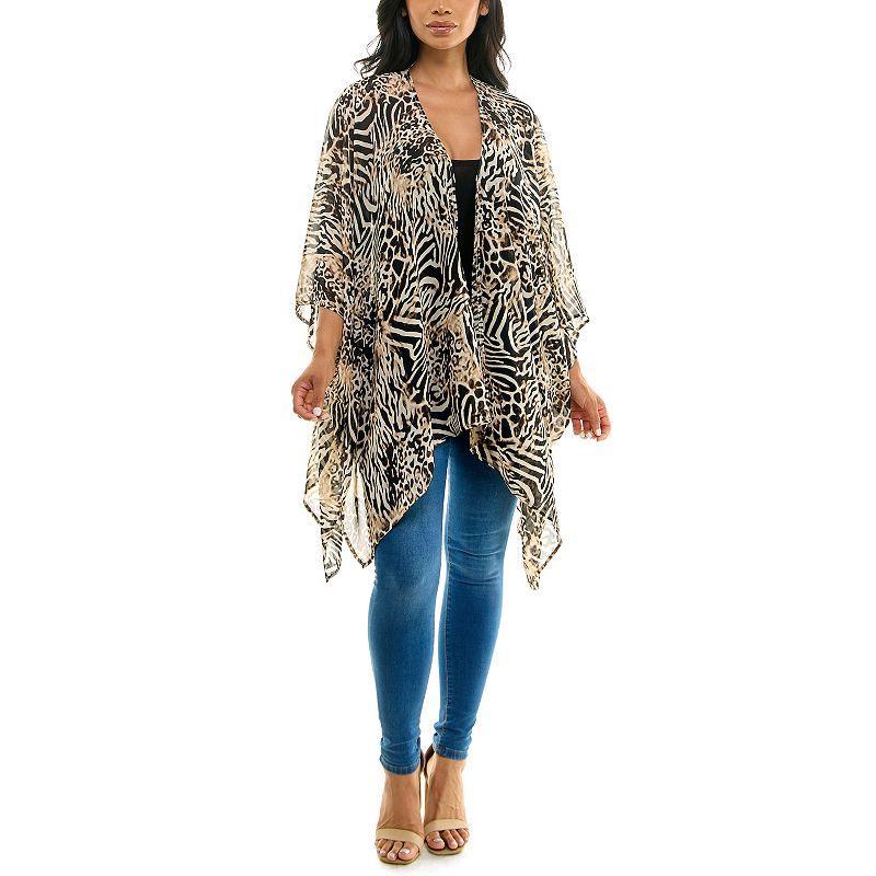 Womens Nina Leonard Floral Open-Front Kimono, White Product Image