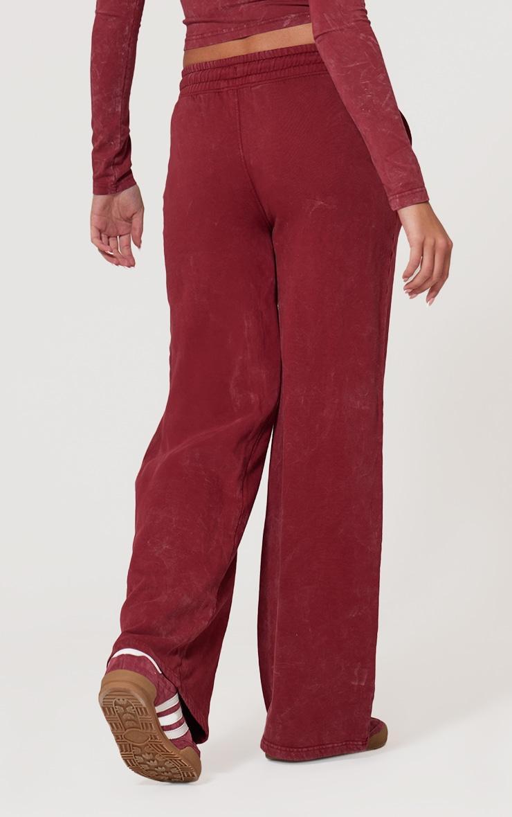 PRETTYLITTLETHING Dark Red Washed Low Rise Oversized Wide Leg Sweatpants Product Image