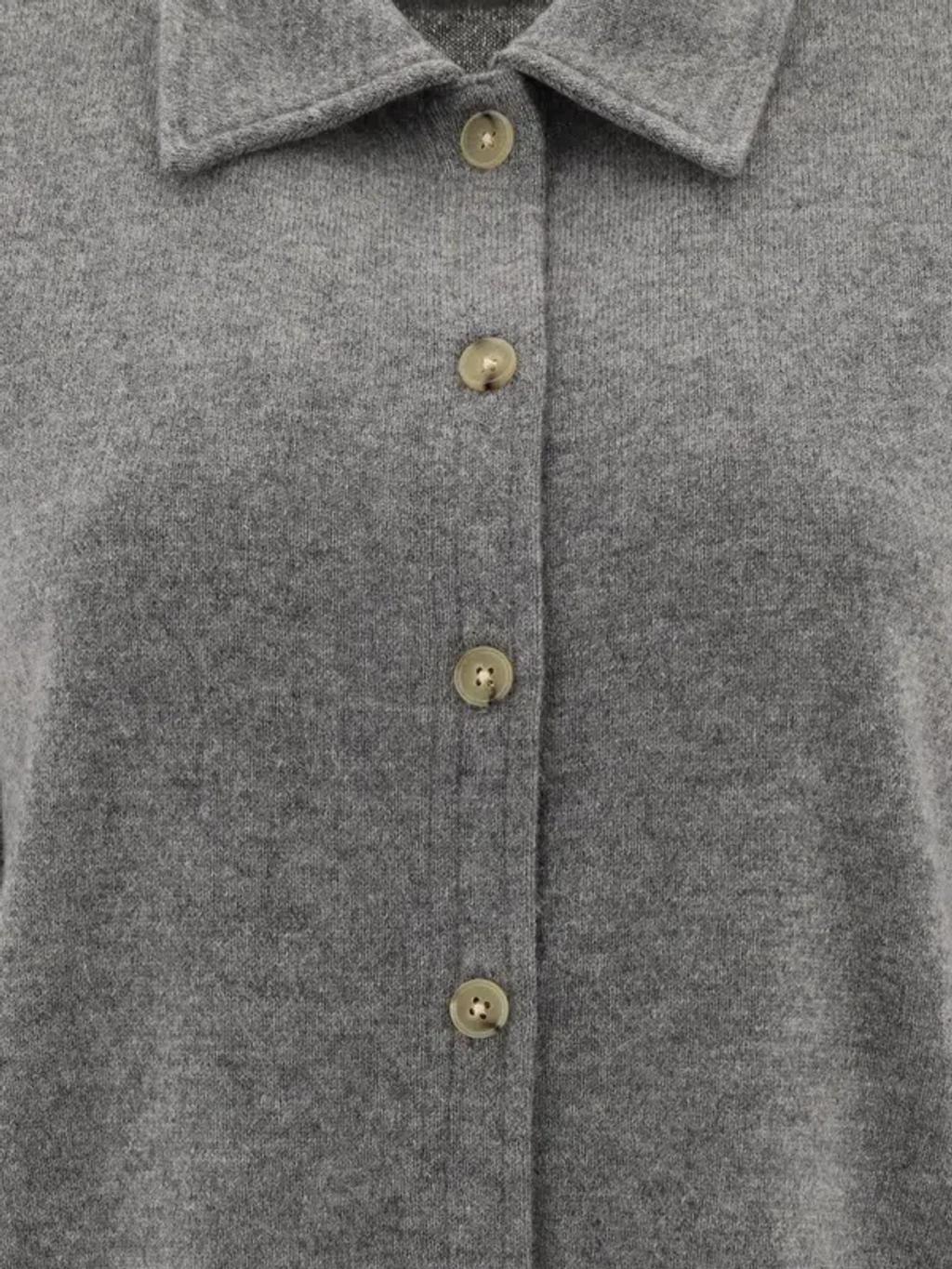 Straight-collar Cashmere Shirt In Grey Product Image