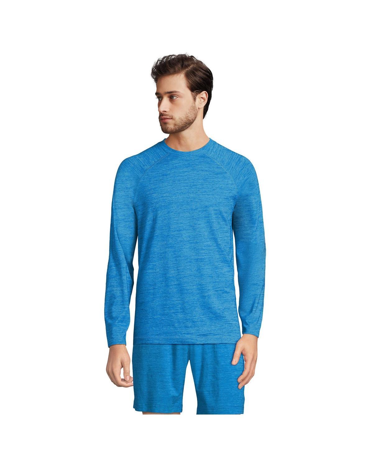 Mens Lands End Comfort Long Sleeve Crewneck Top Blue Space Dye Product Image