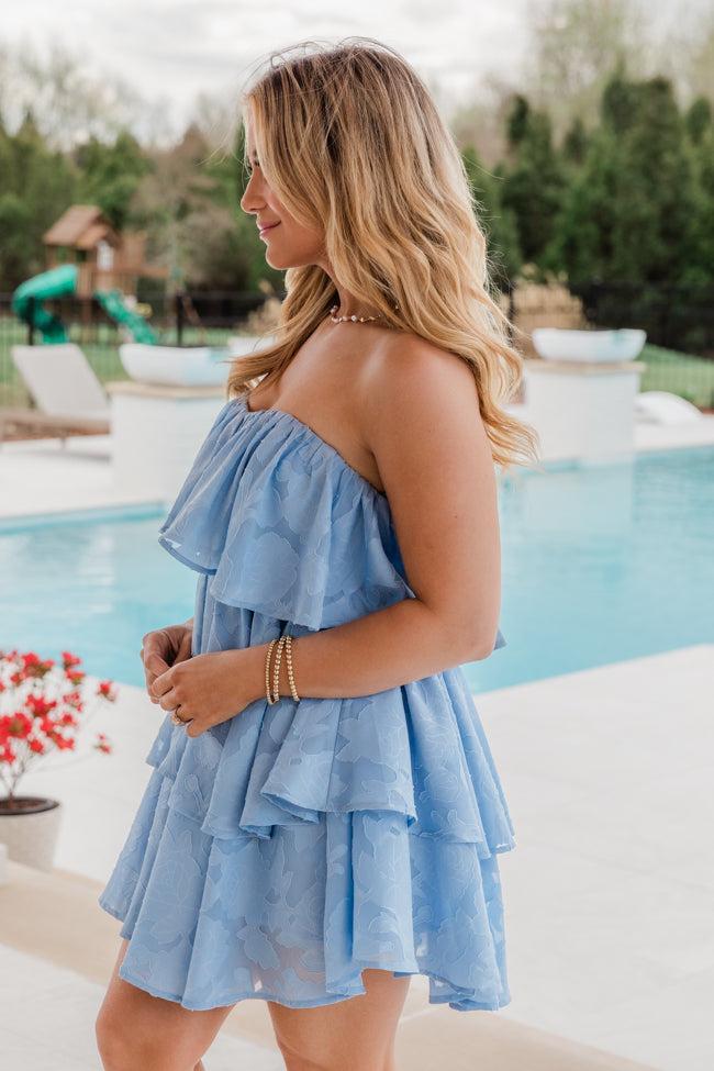 You're My Sunny Day Blue Lace Strapless Dress Product Image