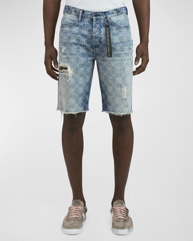 Mens Logo Stamped Distressed Denim Shorts Product Image