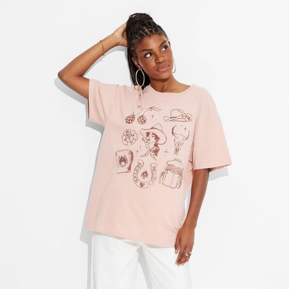 Womens Disco Cowgirl Oversized Short Sleeve Graphic T-Shirt - Light Product Image